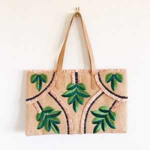 Stella & Dot Embroidered Staw Tote Bag